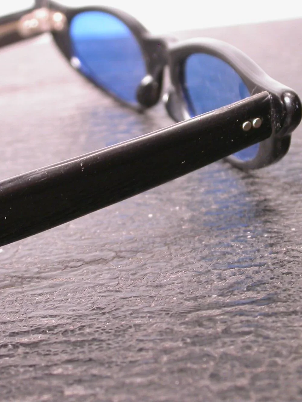 Vintage Jet Black and Blue Cat Eye Retro Sunglasses Made in Japan